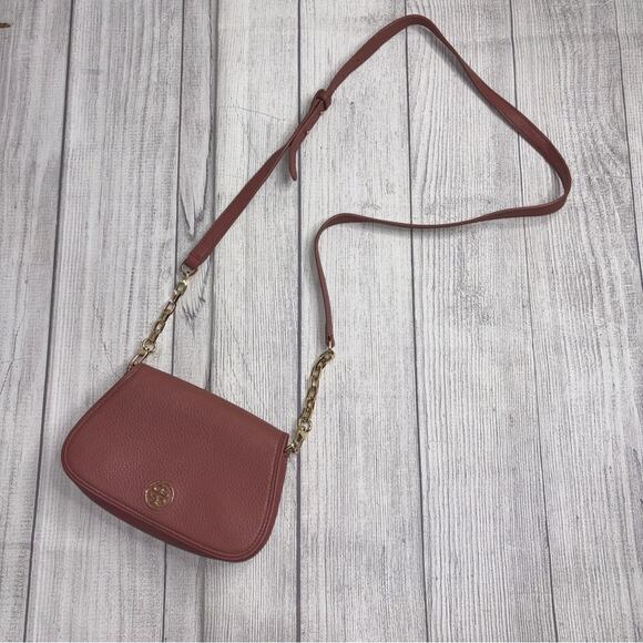 Tory Burch Pink Landon Logo Leather Crossbody Wallet Purse - Picture 1 of 6